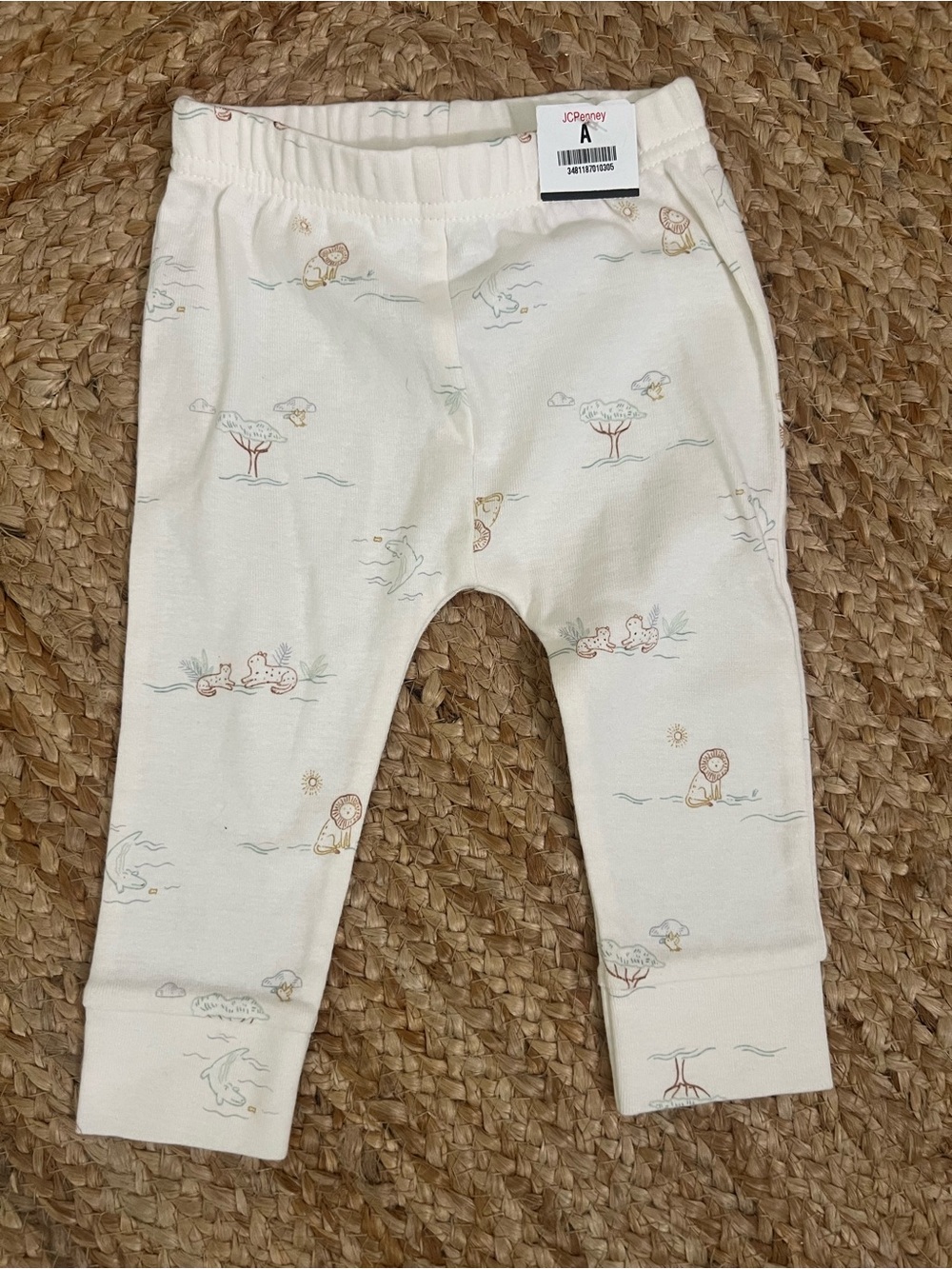 Carter's unisex 100% cotton Cream Baby Leggings w/ Safari Sketch Print NWT